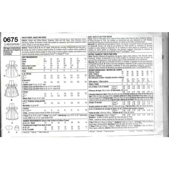 Simplicity 0675 5638 Childs Dress Jacket Purse Sewing Pattern Sizes 5-8 - Picture 3 of 3